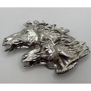 Vintage Arnold Goldstein 1991 Mustang Horse Silver Tone Western Belt Buckle